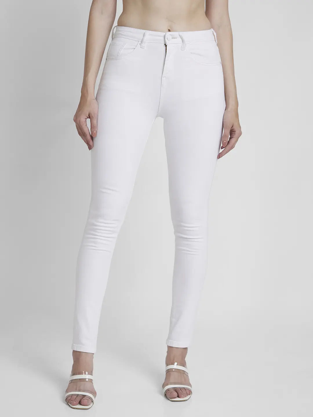 Spykar Women White Lycra Skinny Fit Regular Length Slash Knee Jeans -(Adora)