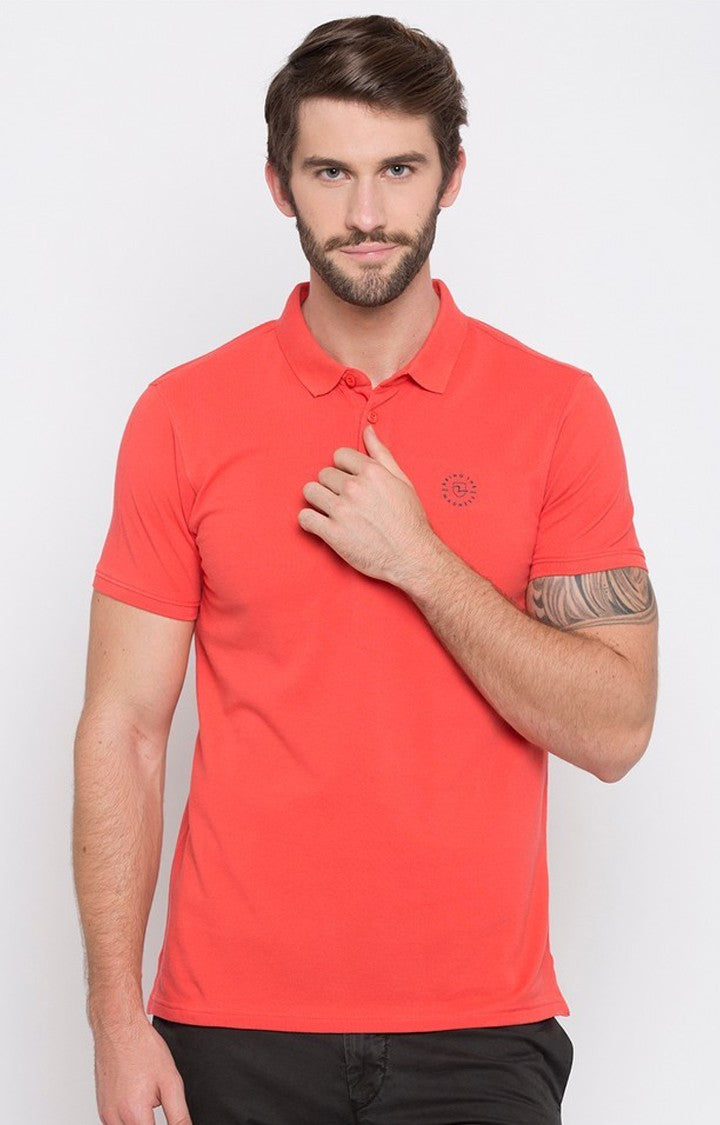 Spykar Coral Solid Slim Fit Polo T-Shirt