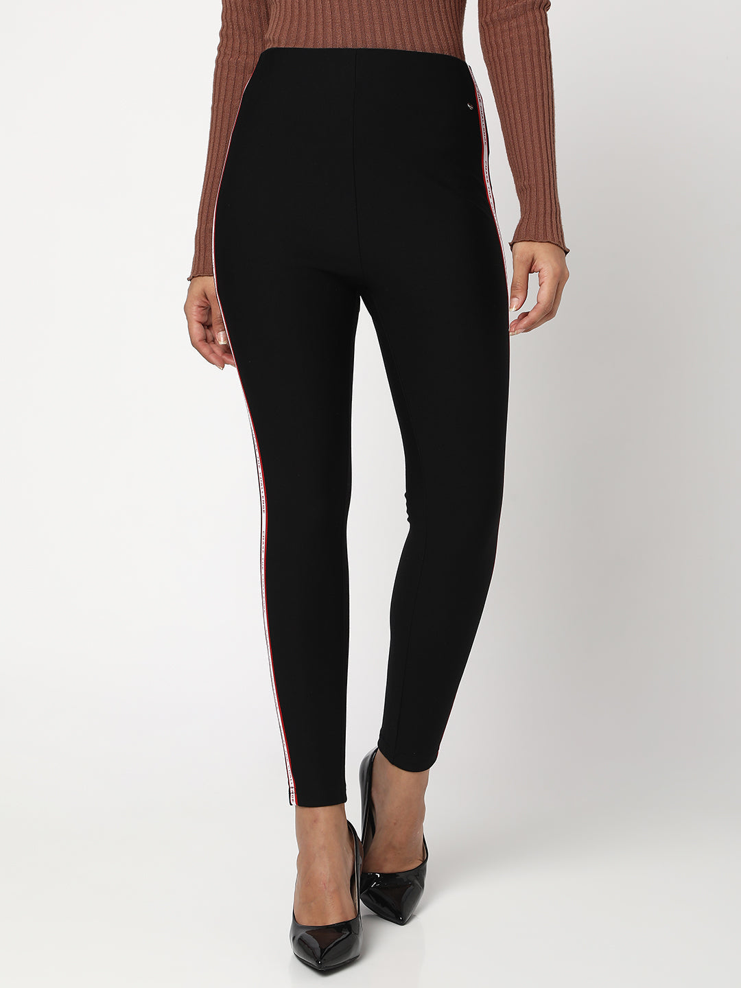 Spykar Black Cotton Regular Fit Trackpant For Women