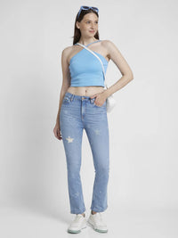 Women Jeans Bootcut Fit Light Blue High Rise