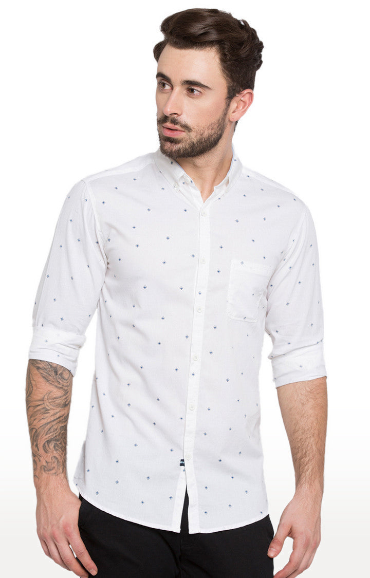 Spykar Men'S White Cotton Printed Casual Shirts