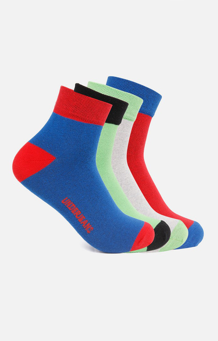 Men Premium Blue Green Grey Red Ankle Length (Non Terry) (Pack Of 4) Socks- Underjeans By Spykar