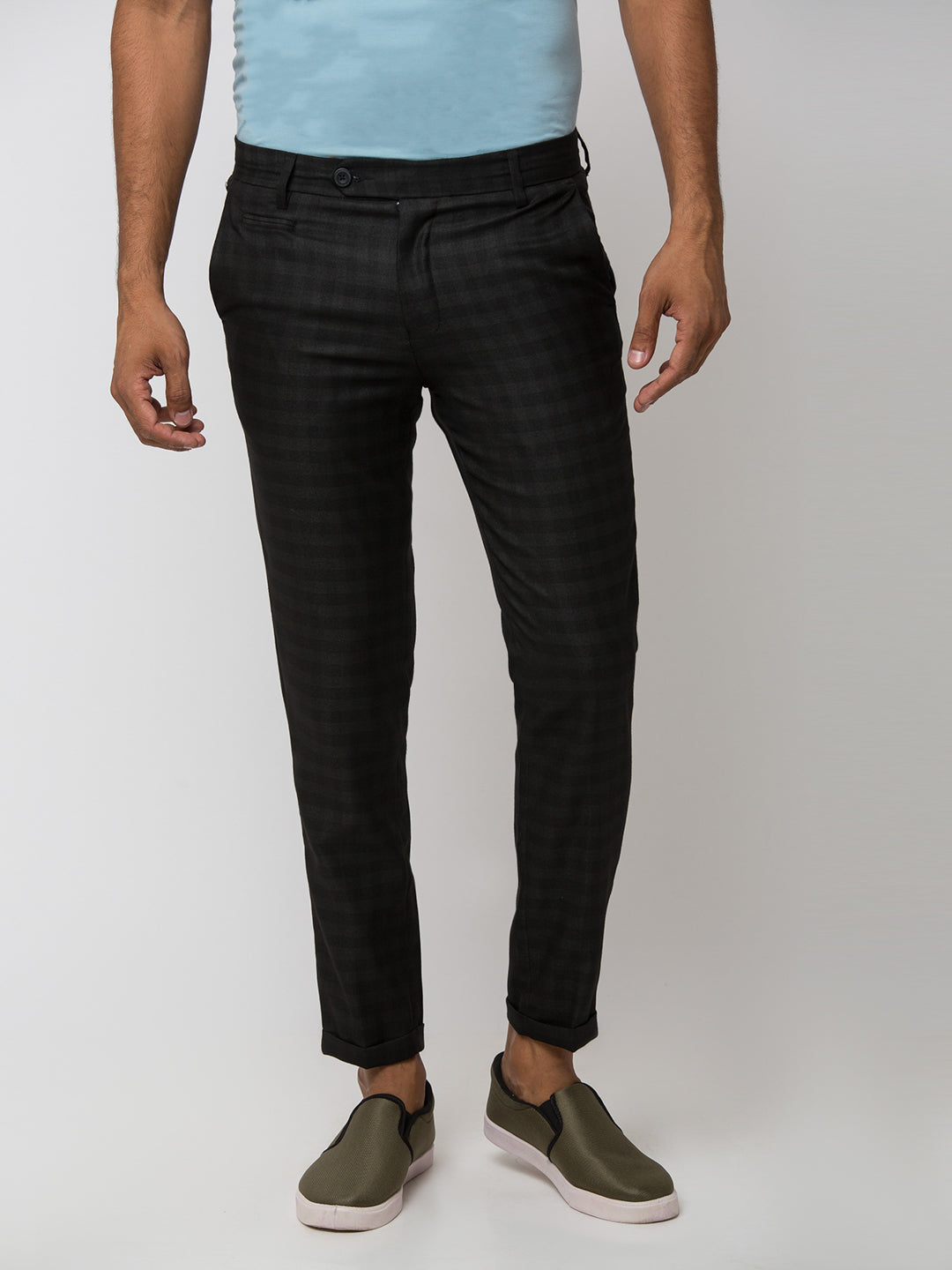 Spykar Men Black Cotton Slim Fit Casual Trousers