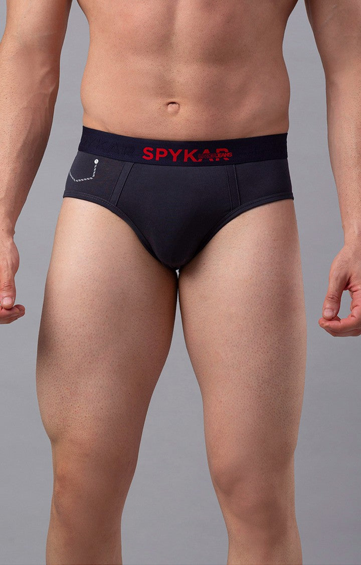 Underjeans By Spykar Grey Solid Briefs For Men