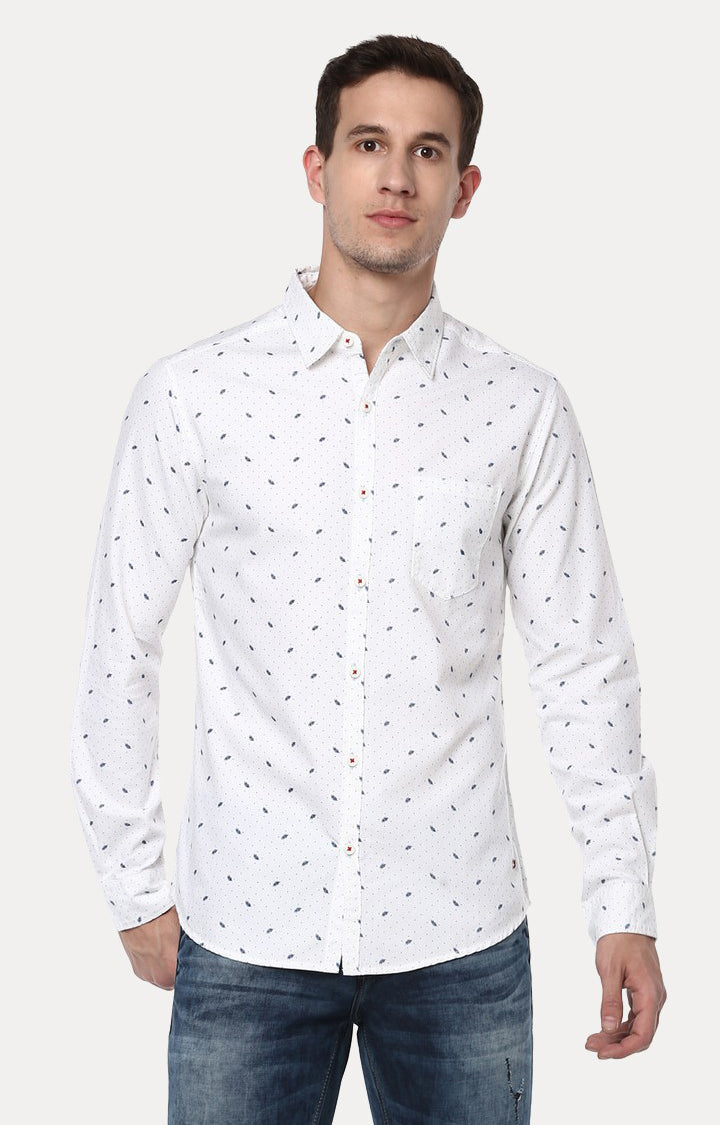 Spykar Men'S White Cotton Printed Casual Shirts