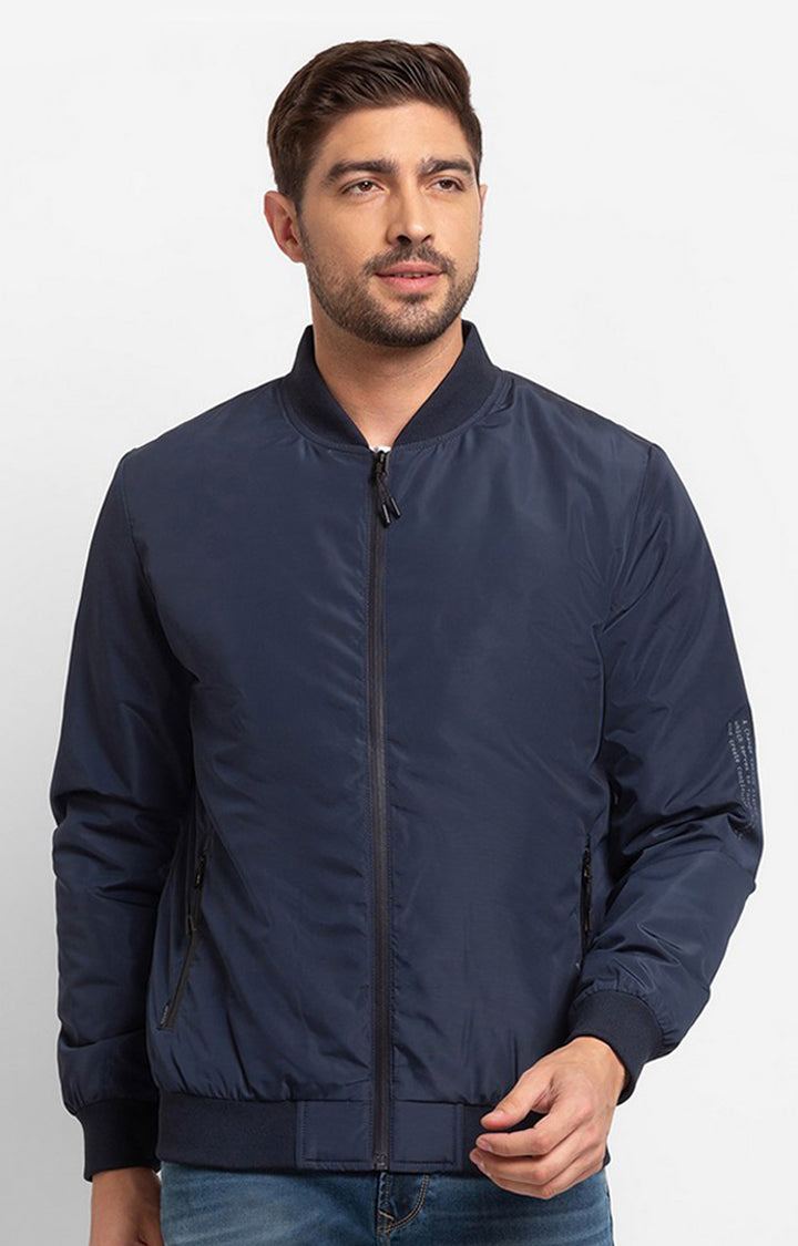 Buy Spykar Navy Blue Polyester Full Sleeve Casual Jacket For Men