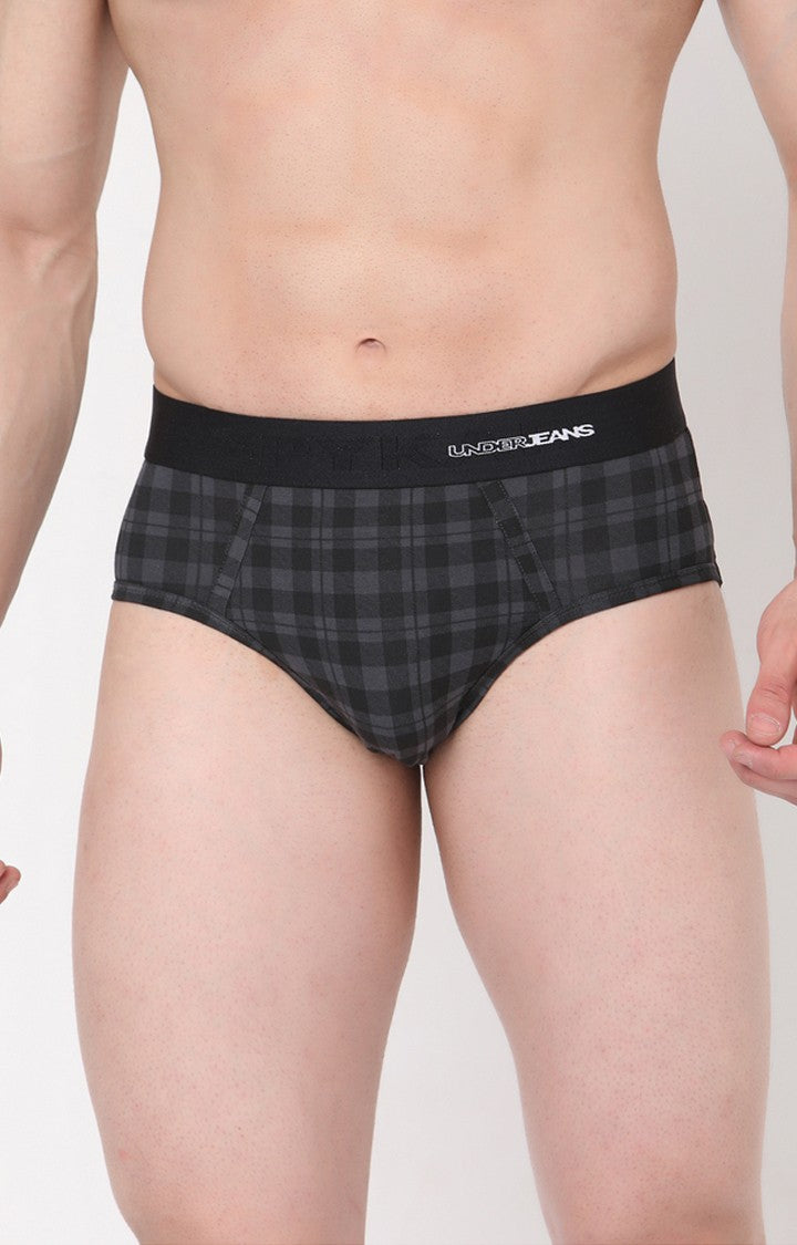 Black-Check Cotton Brief For Men Premium- Underjeans By Spykar