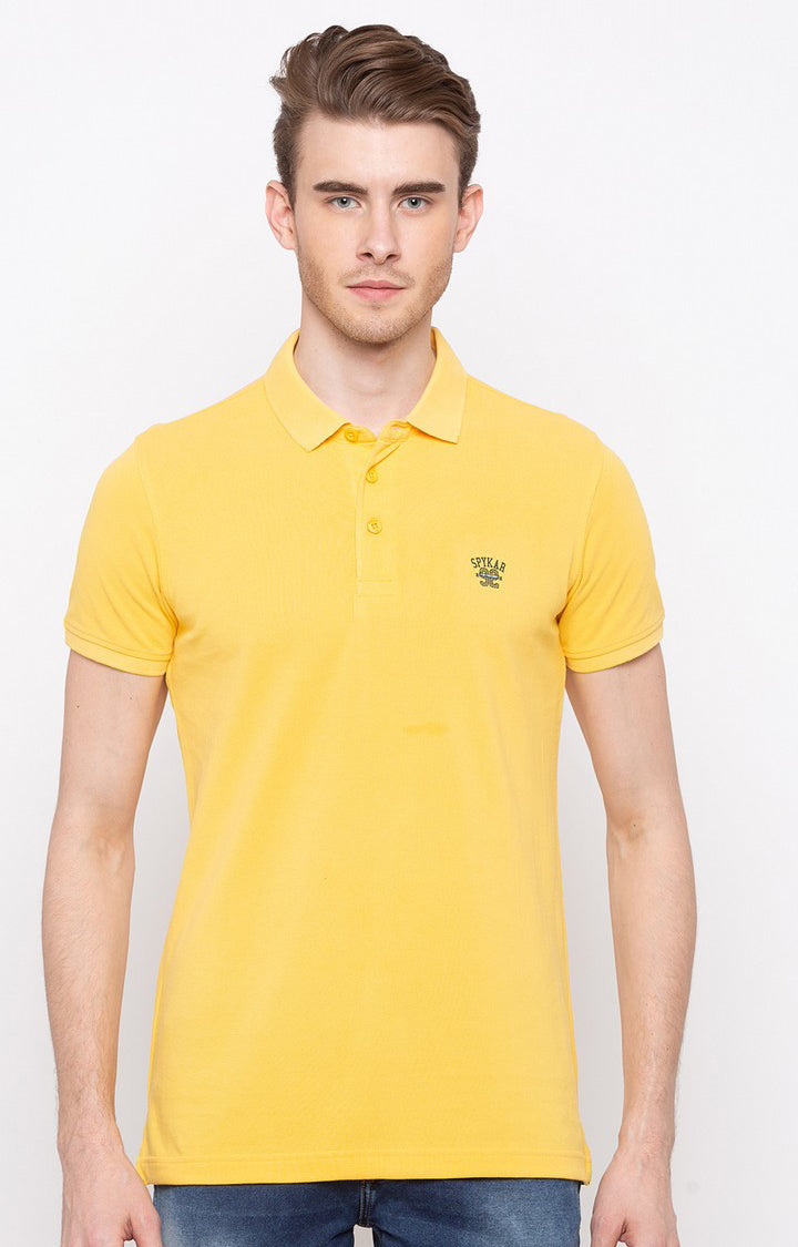 Spykar Yellow Solid Slim Fit Polo T-Shirt