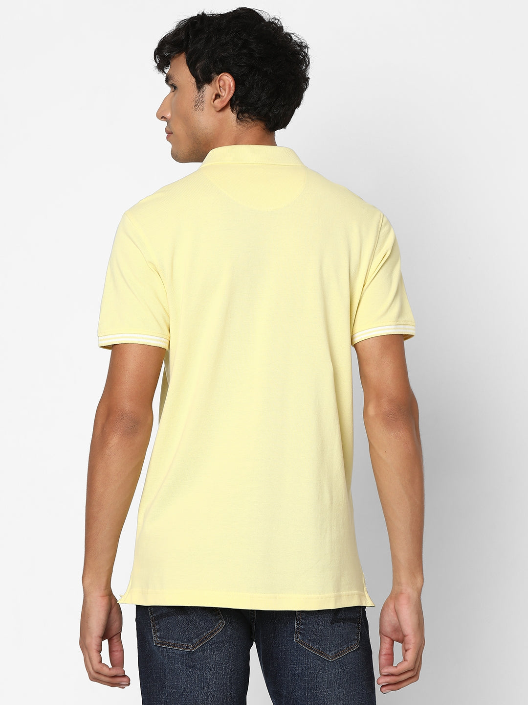 Spykar Men Butter Yellow Regular Fit Half Sleeve Plain Polo Tshirt