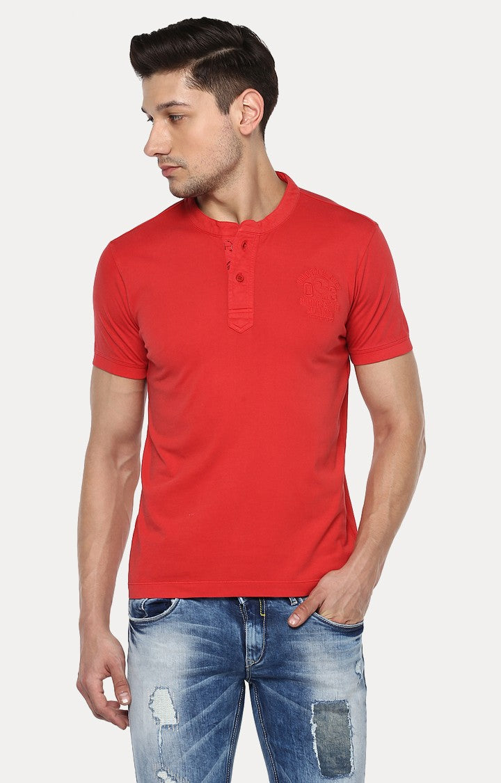 Spykar Red Solid Slim Fit Men T-Shirts