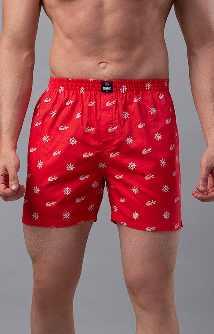 Red Cotton Boxer For Men Premium- Underjeans By Spykar