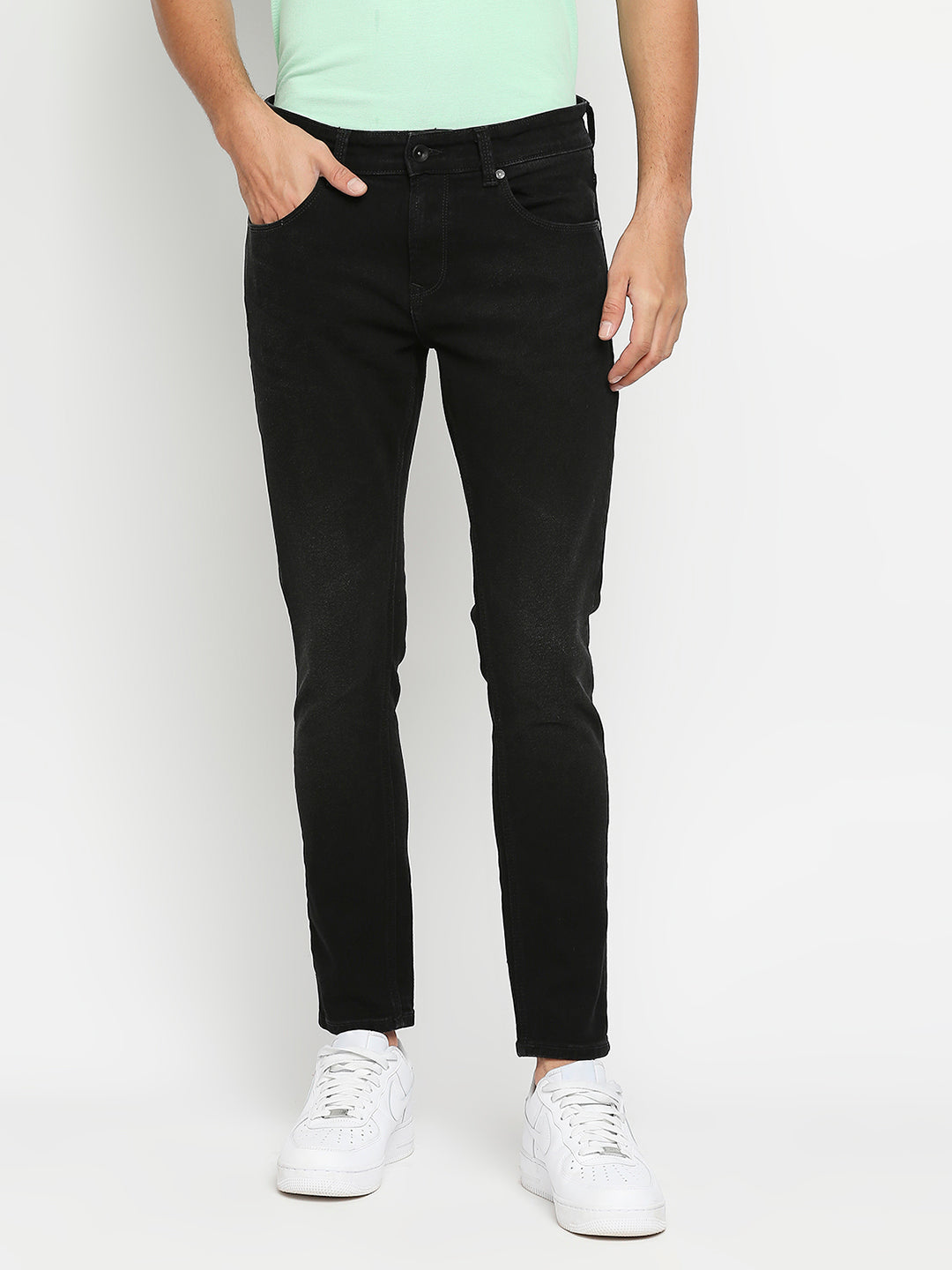 Spykar Black Cotton Slim Fit Tapered Length Jeans For Men (Kano)