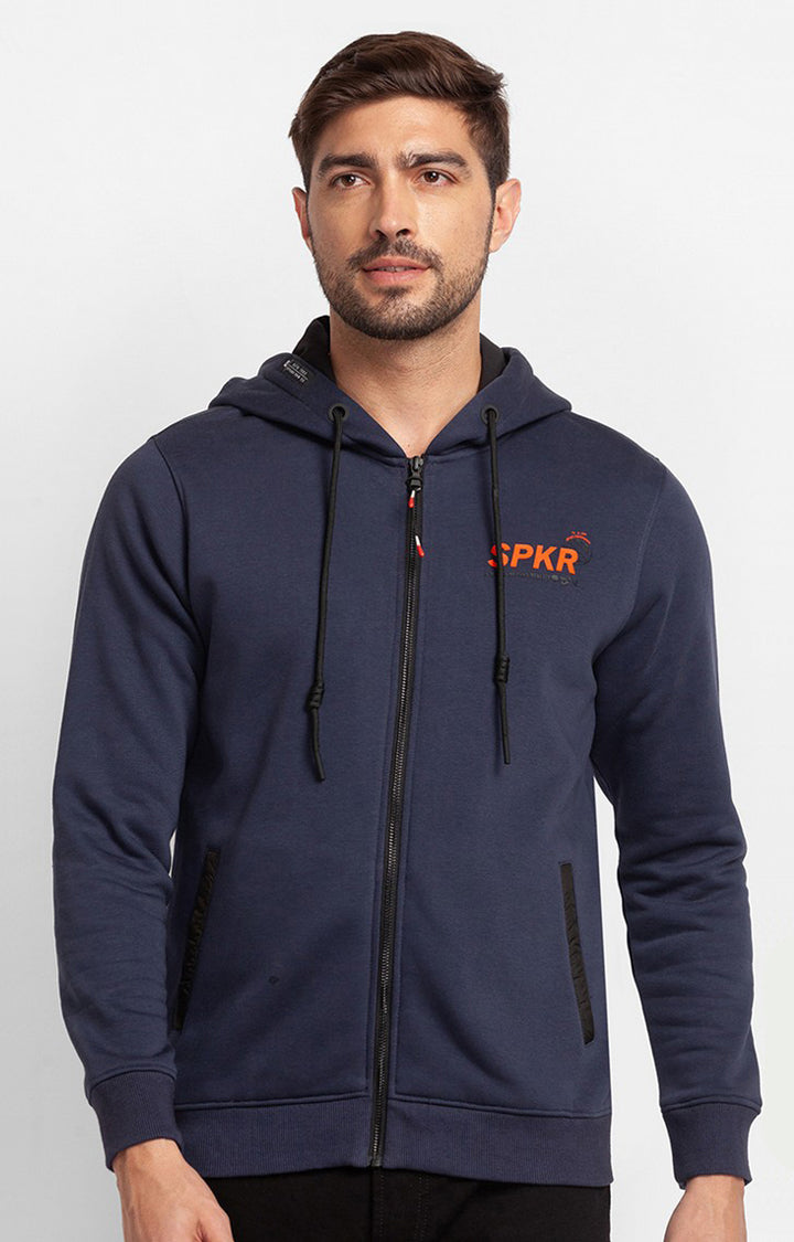 Spykar Slate Grey Cotton Full Sleeve Hooded Sweatshirt For Men