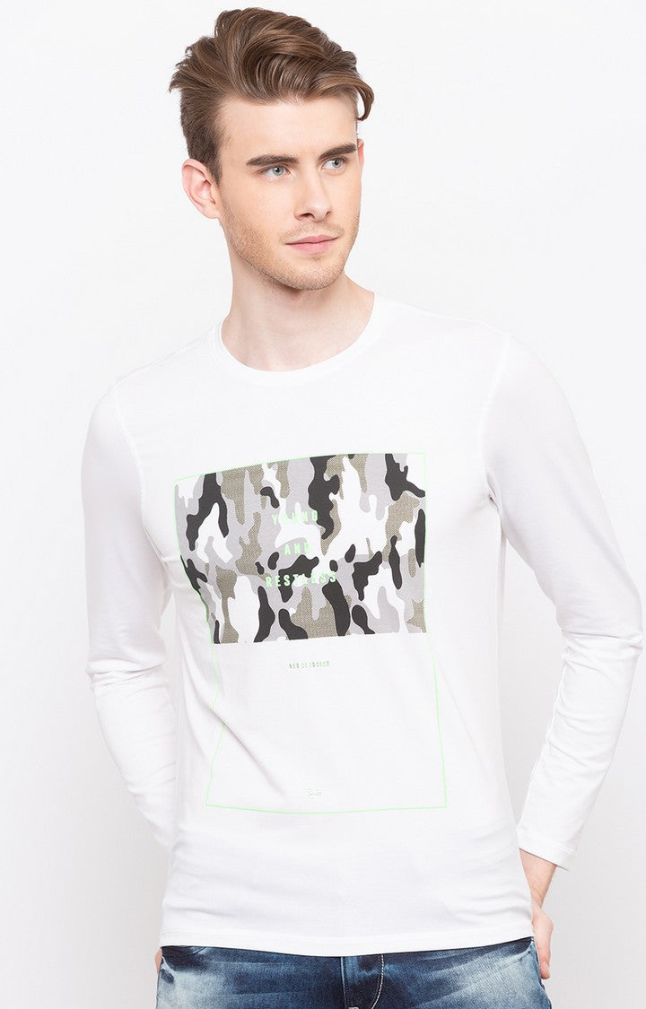 Spykar White Printed Slim Fit Men T-Shirts