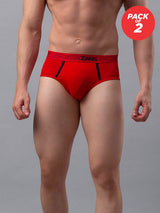 Men Premium Cotton Blend Red Brief - (Pack Of 2)- Underjeans By Spykar