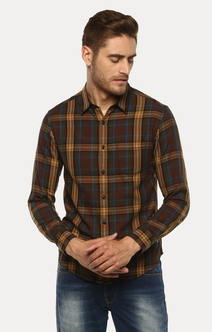 Spykar Men'S Brown Cotton Checked Casual Shirts