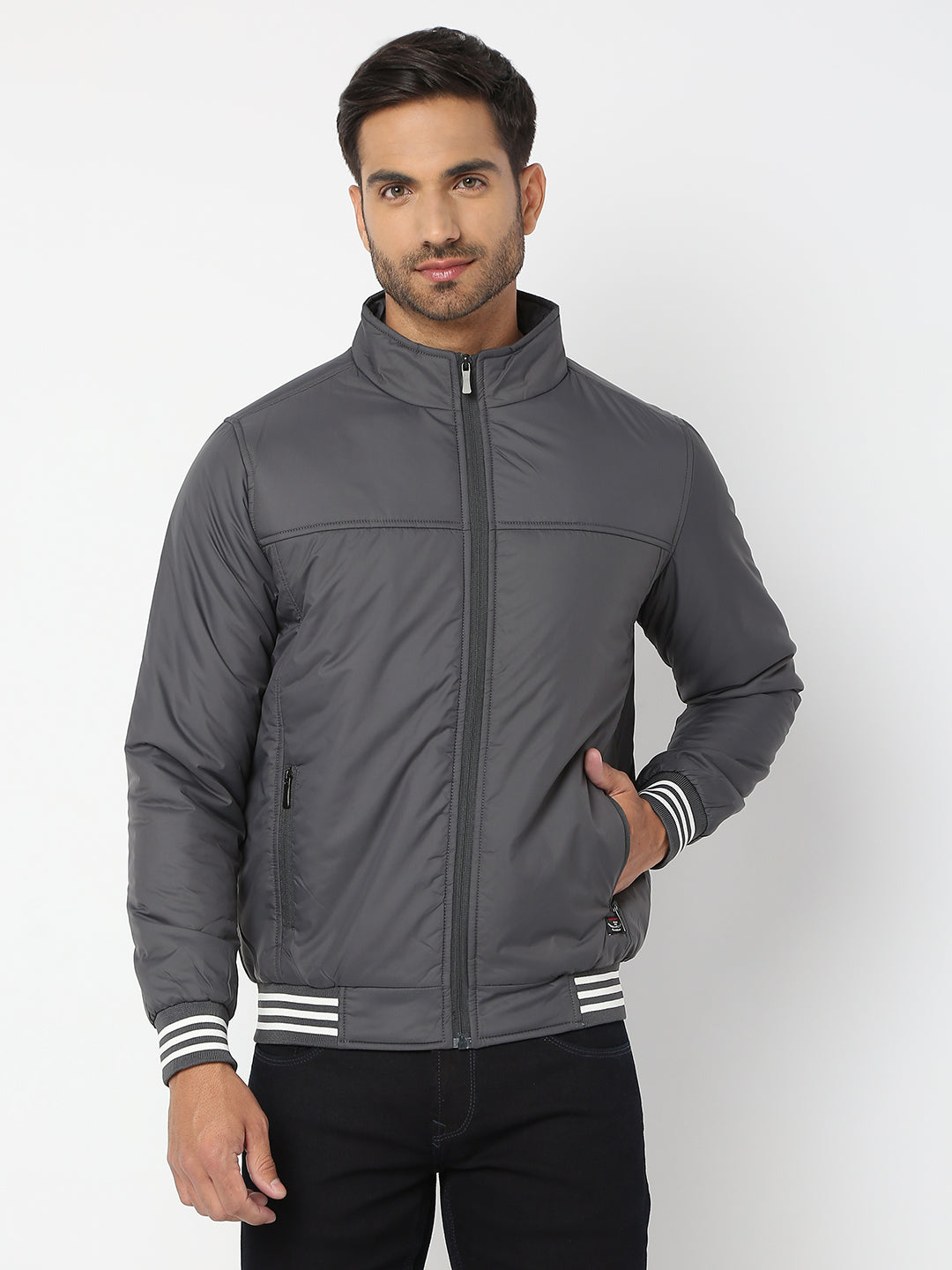 Spykar Men Charcoal Nylon Regular Fit Jacket