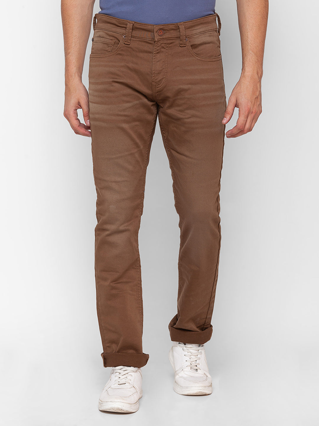 Spykar Coffee Brown Cotton Regular Fit Narrow Length Jeans For Men (Rover)