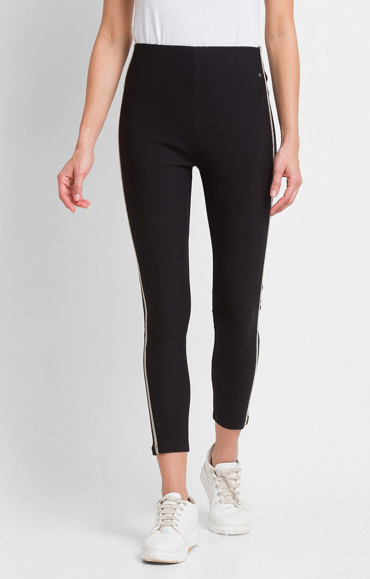 Spykar Black Cotton Regular Fit Trackpant For Women