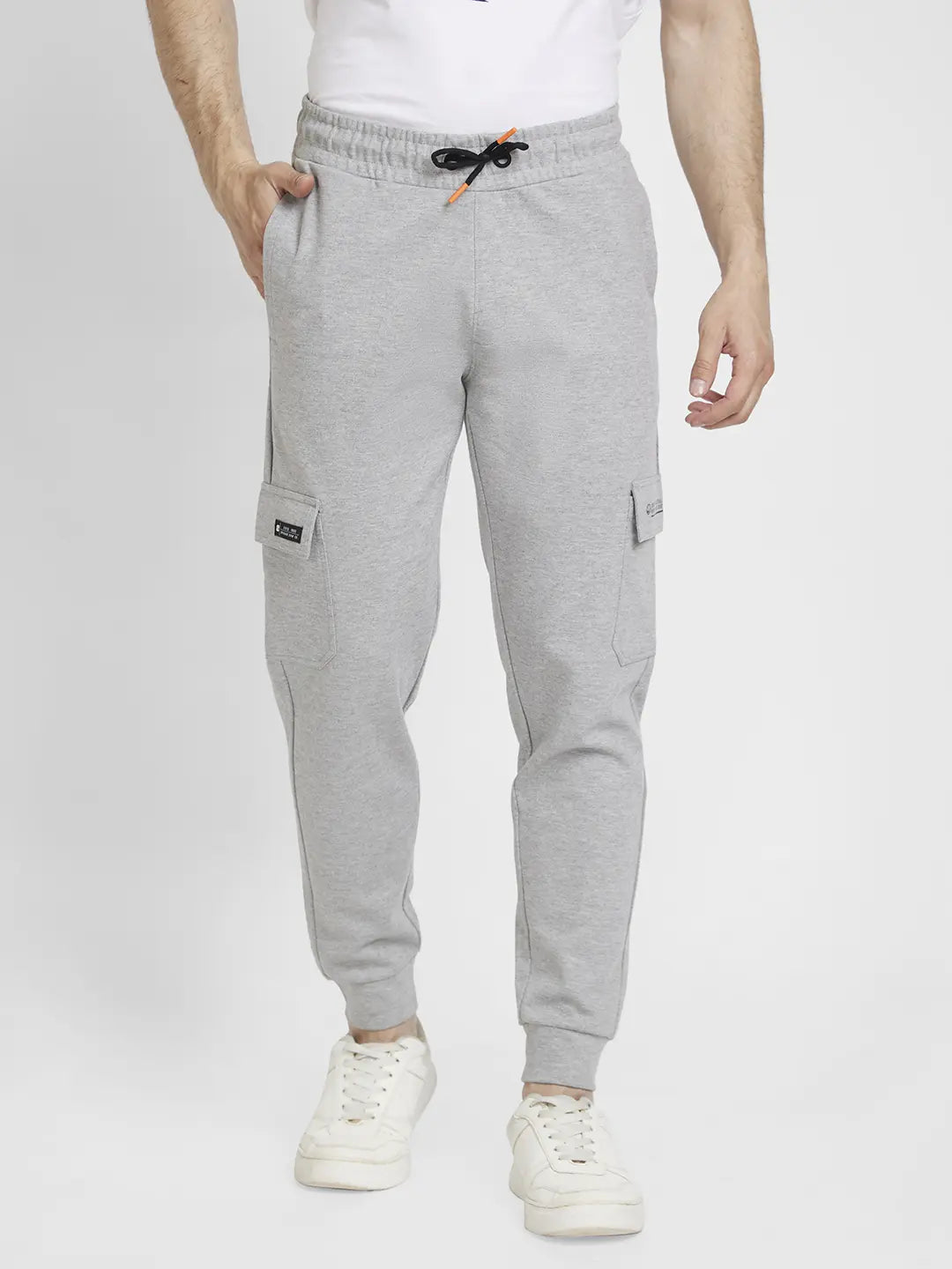 Spykar Men Ecru Melange Blended Regular Fit Plain Joggers Trackpant