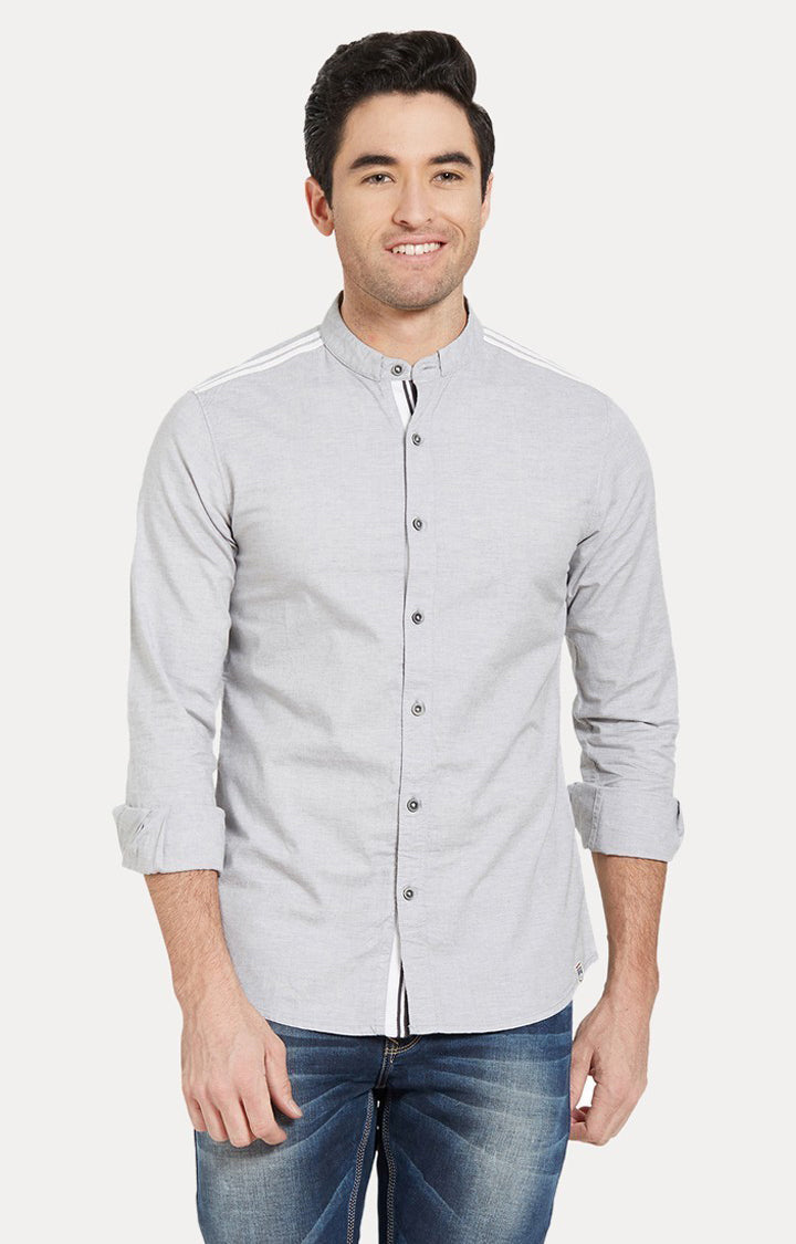 Spykar Men'S Grey Cotton Solid Casual Shirts