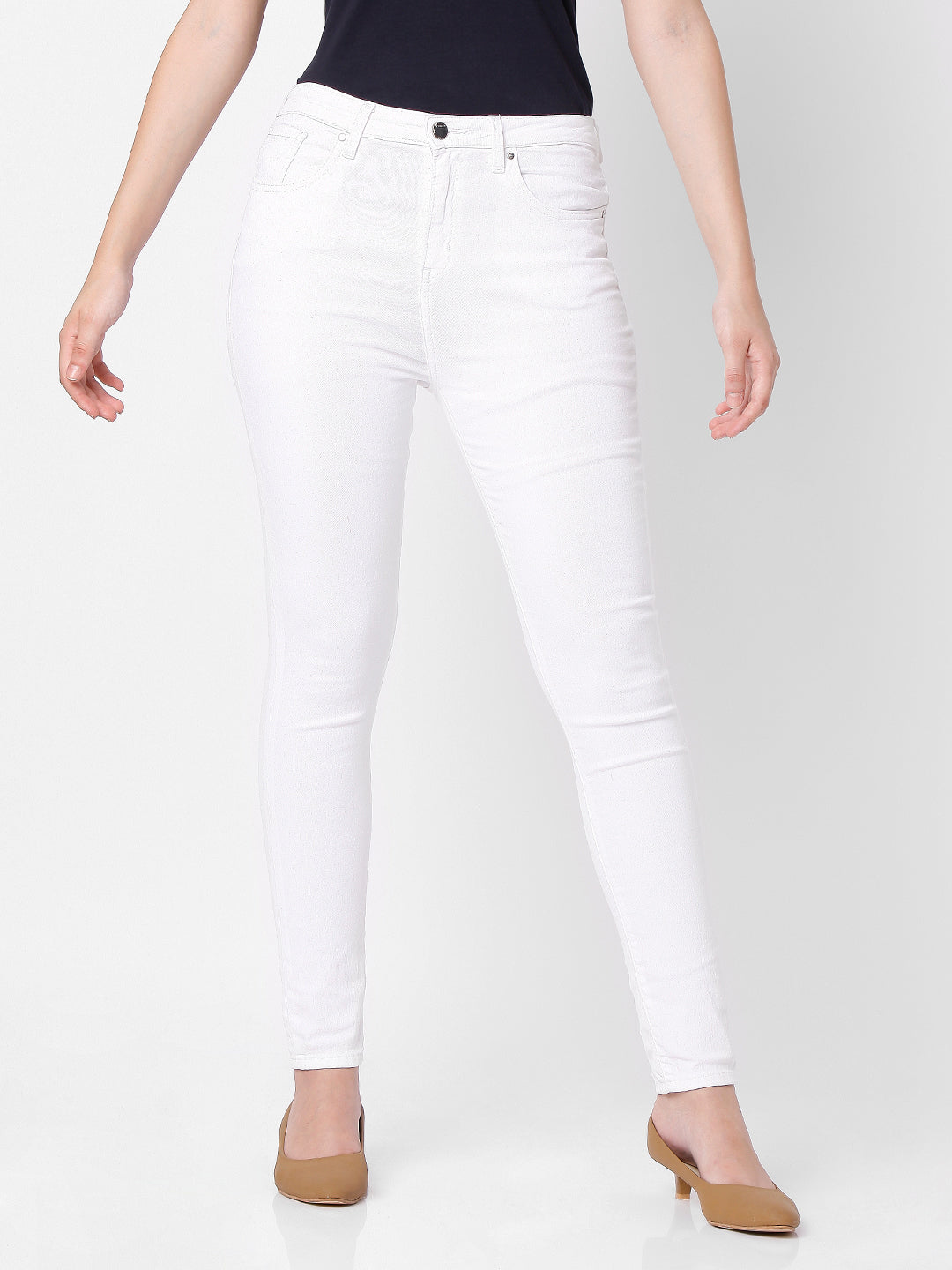 Spykar Women White Cotton Super Skinny Fit Ankle Length Jeans (Alexa)