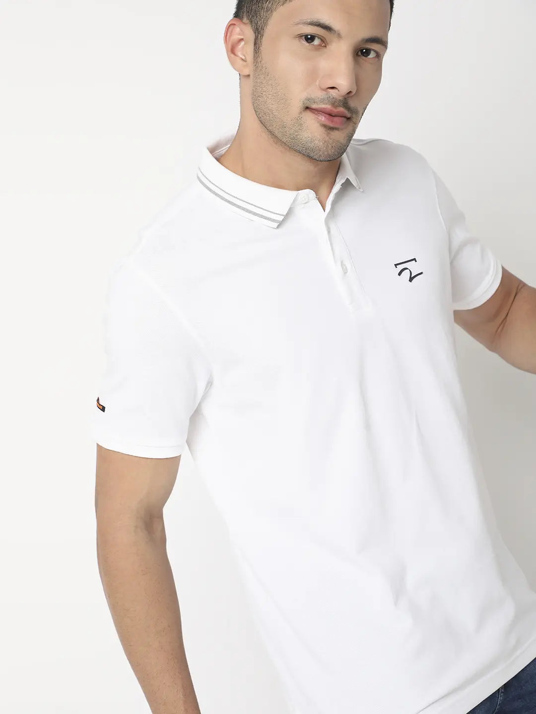 Spykar Men White Cotton Regular Fit Plain Polo Tshirt