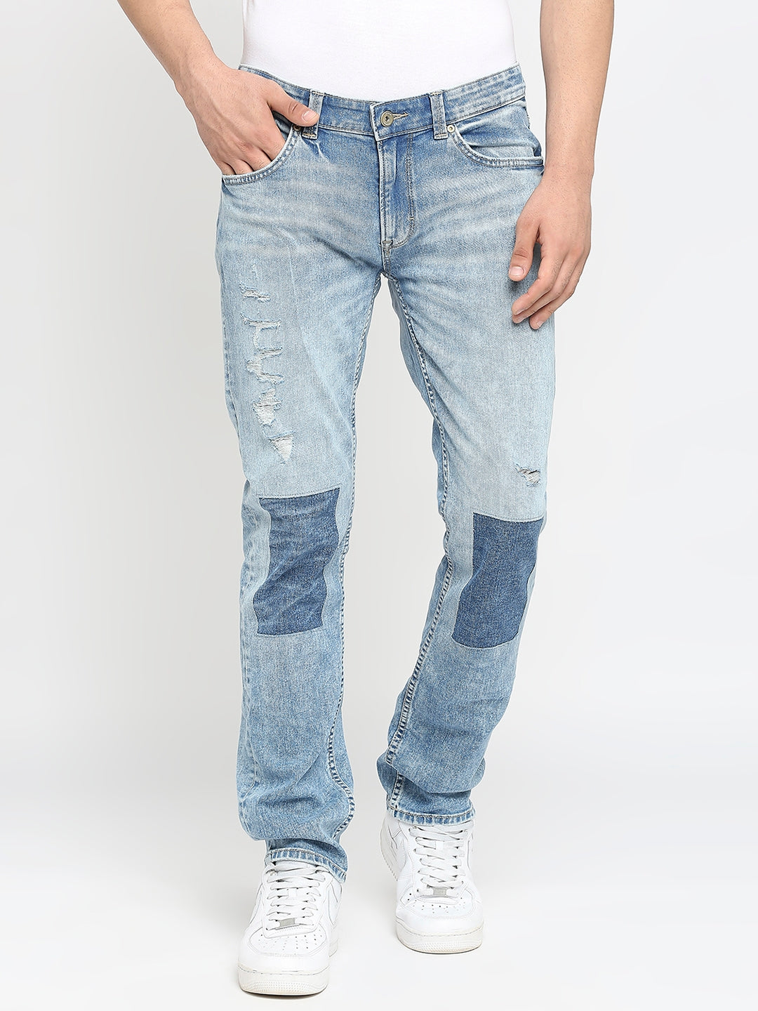 Light Blue Faded Blue Ripped Jeans Mens Buy Spykar Men Mildly