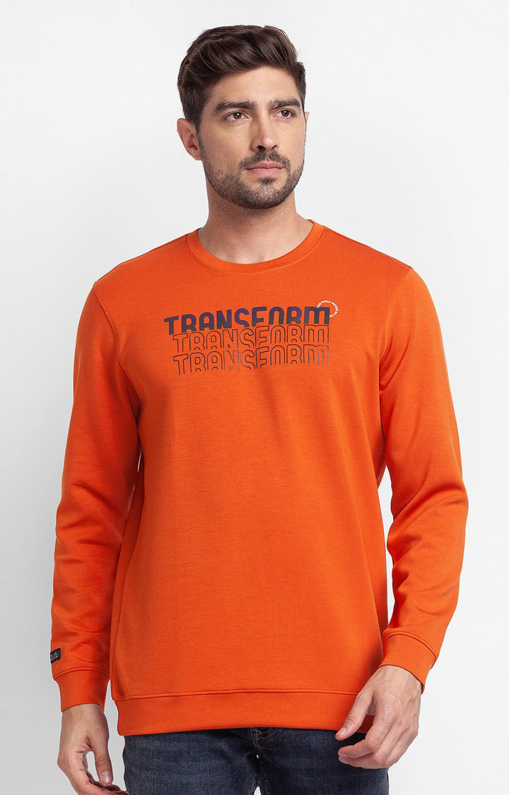 Buy Spykar Flame Orange Cotton Full Sleeve Round Neck Sweatshirt