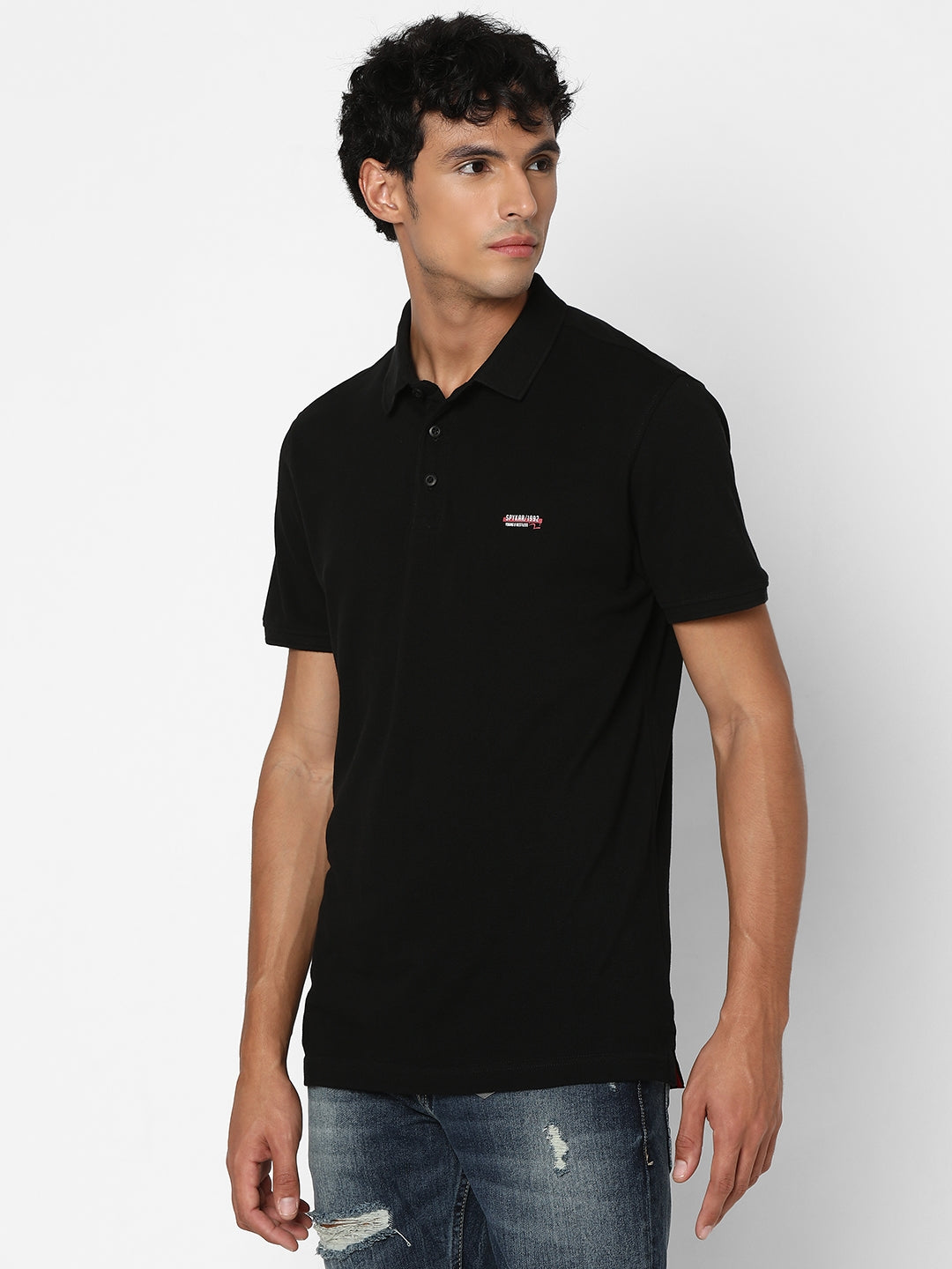 Spykar Men Black Regular Fit Half Sleeve Plain Polo Tshirt