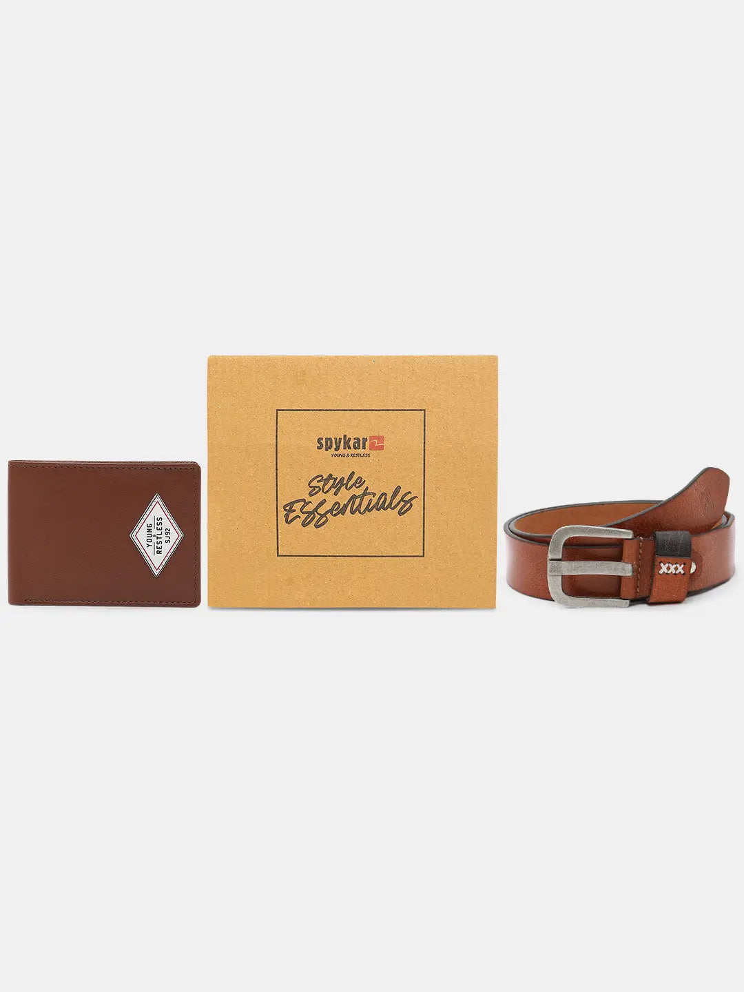 Spykar Brown Leather Belt & Wallet Combo