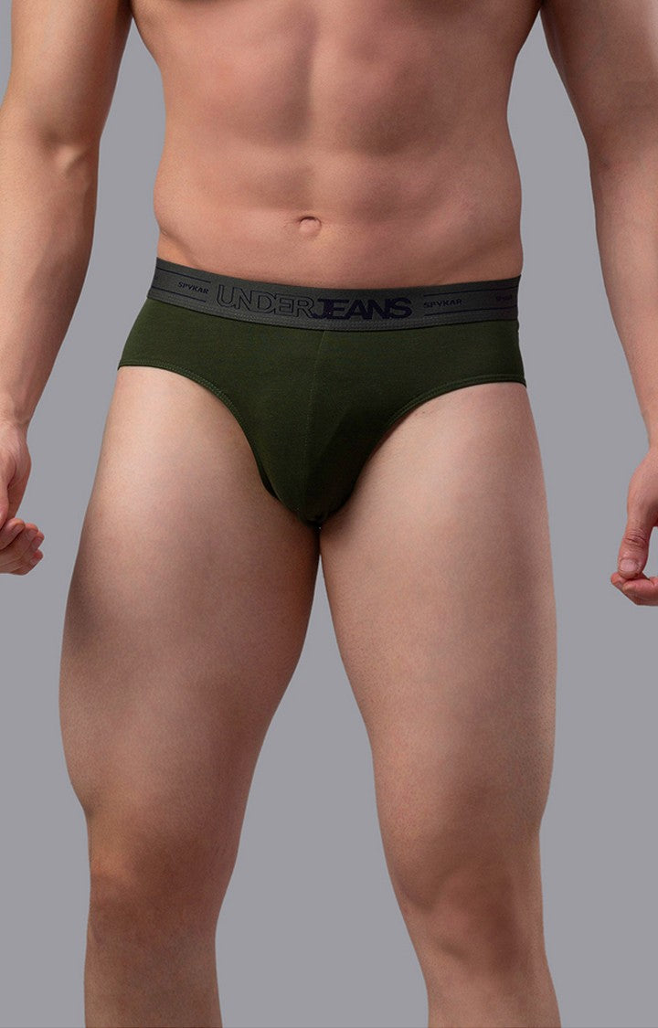 Olive Cotton Brief For Men Premium- Underjeans By Spykar