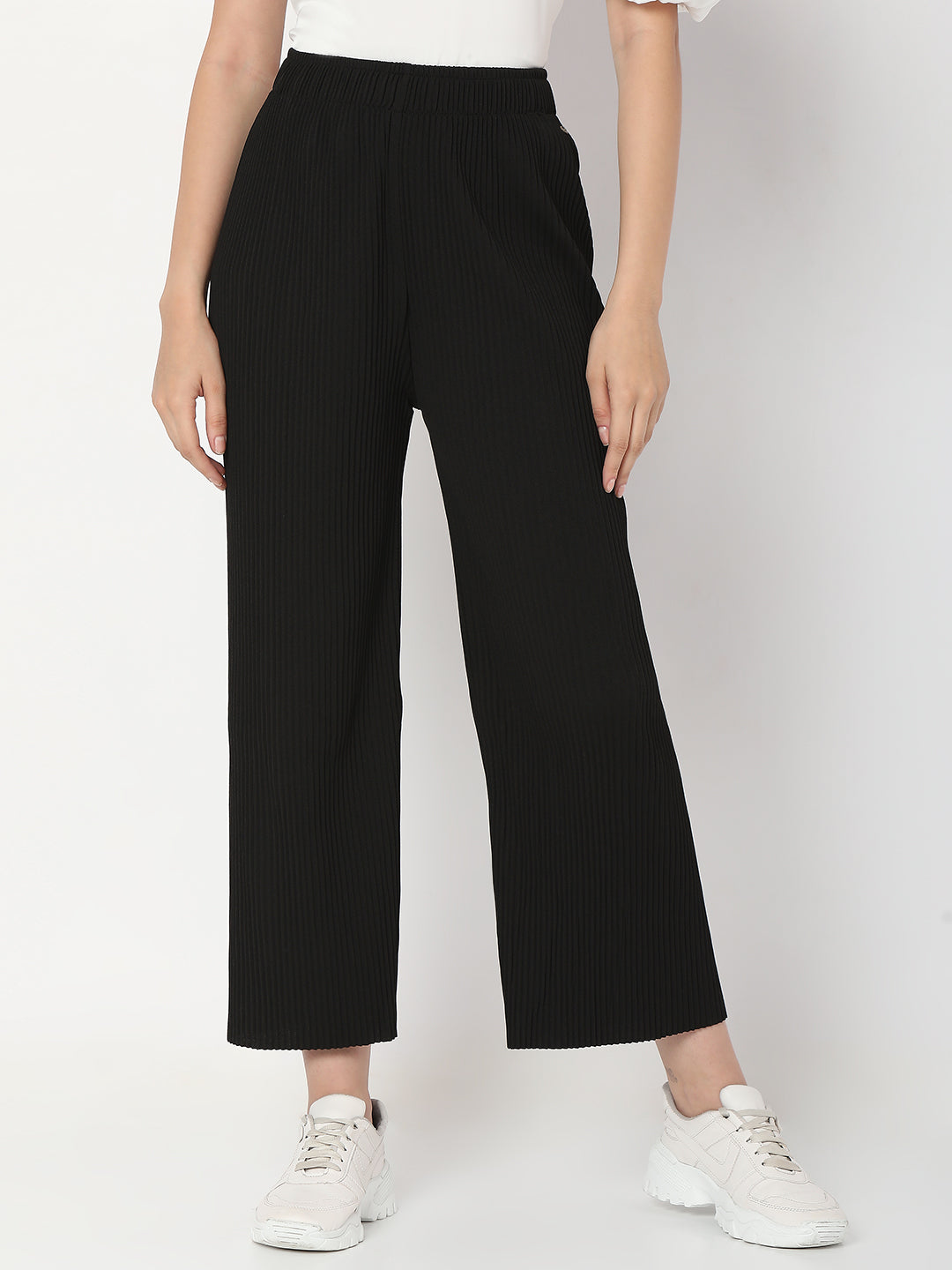 Spykar Black Cotton Regular Fit Trackpant For Women