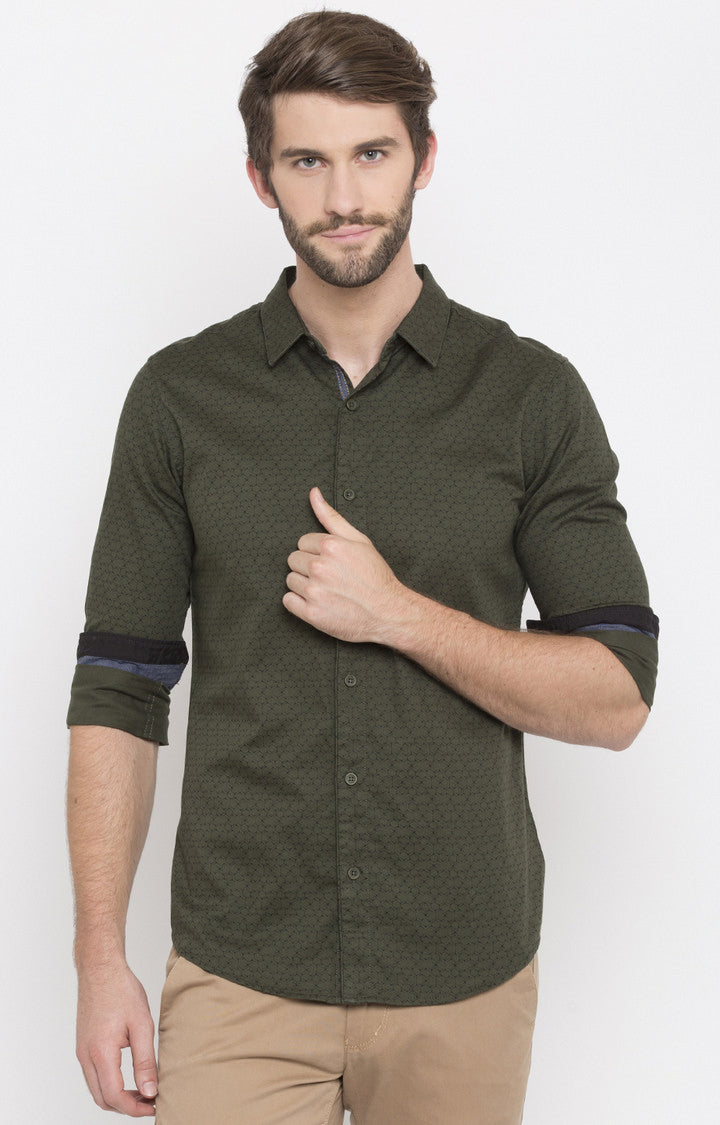 Spykar Men'S Green Cotton Printed Casual Shirts