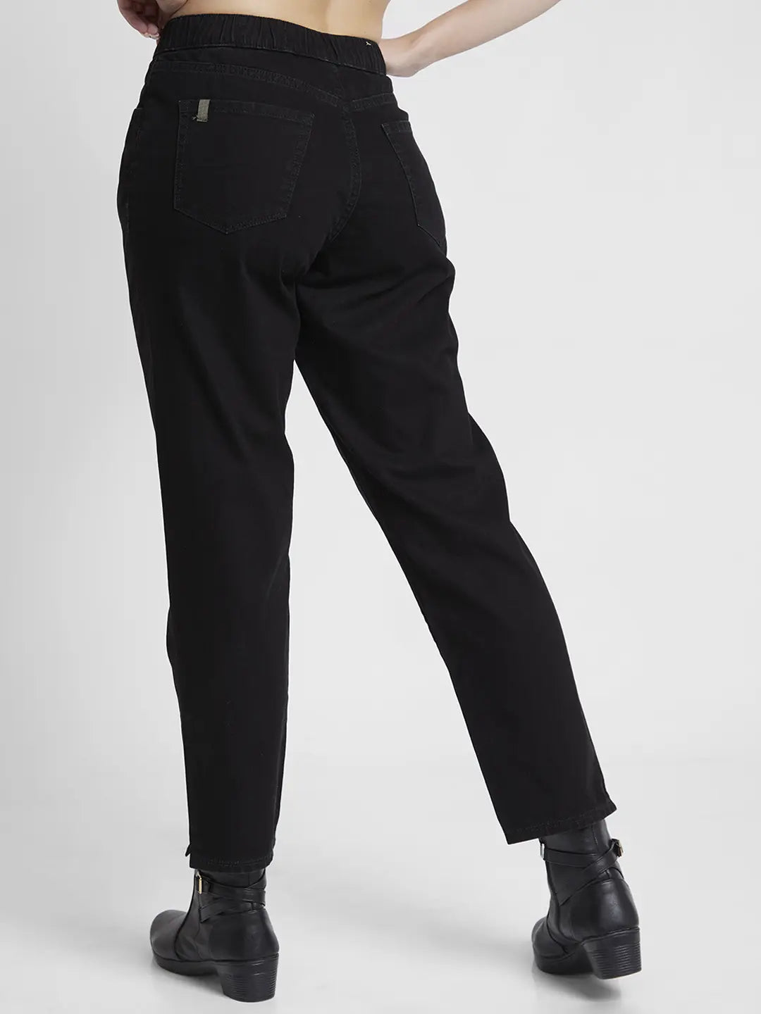 Women Jeans Mom Fit Black Mid Rise