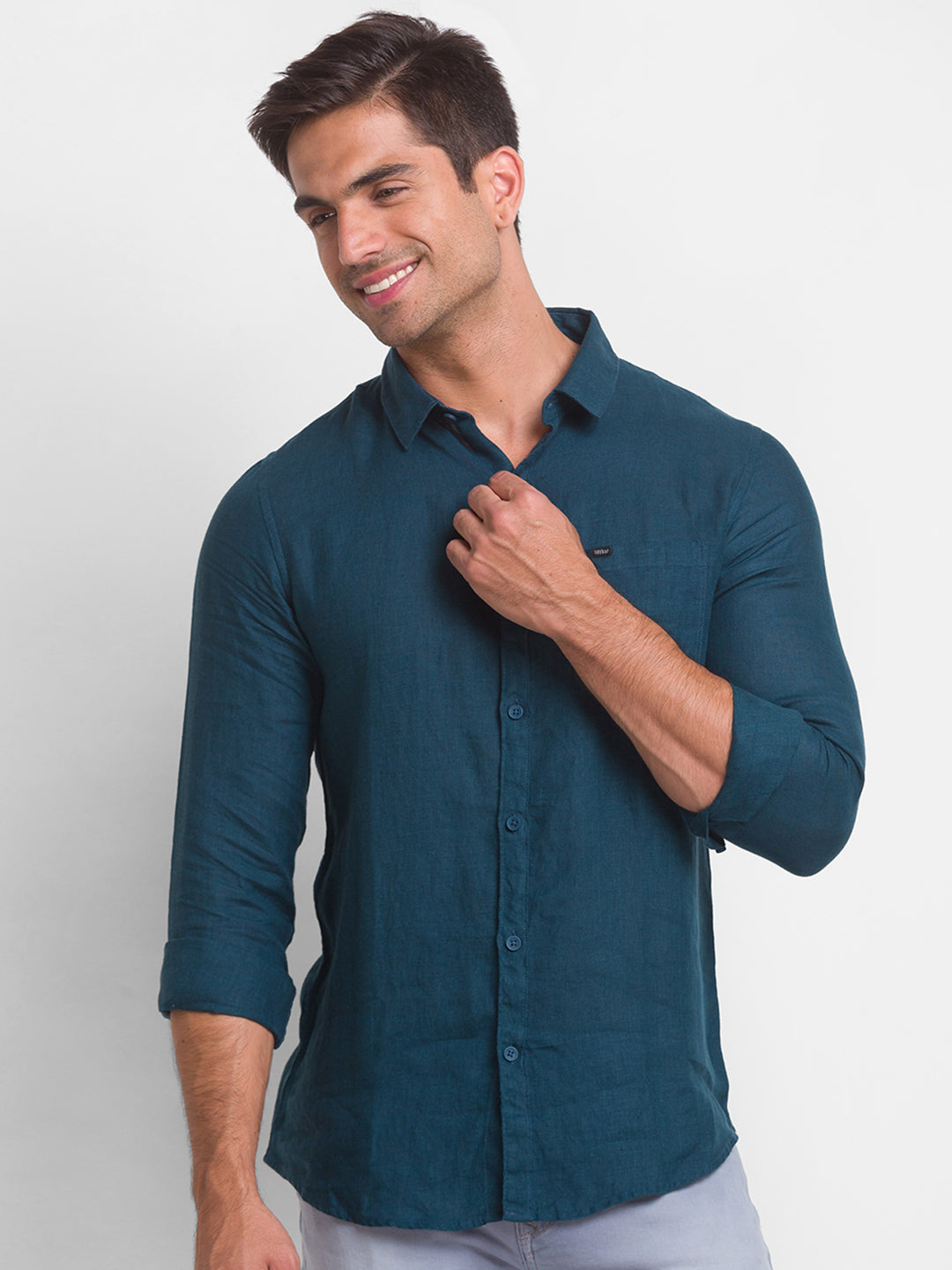 Dark teal mens dress shirt online