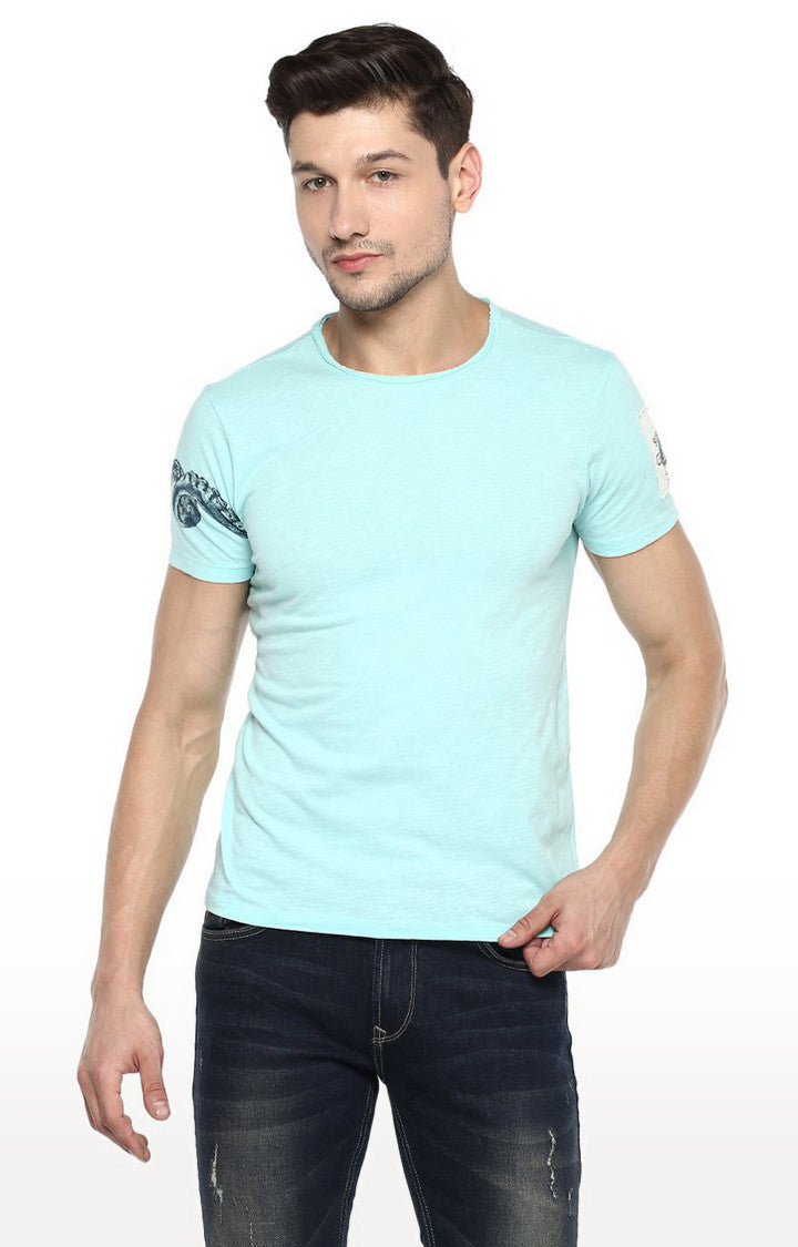 Spykar Blue Solid Slim Fit Men T-Shirts