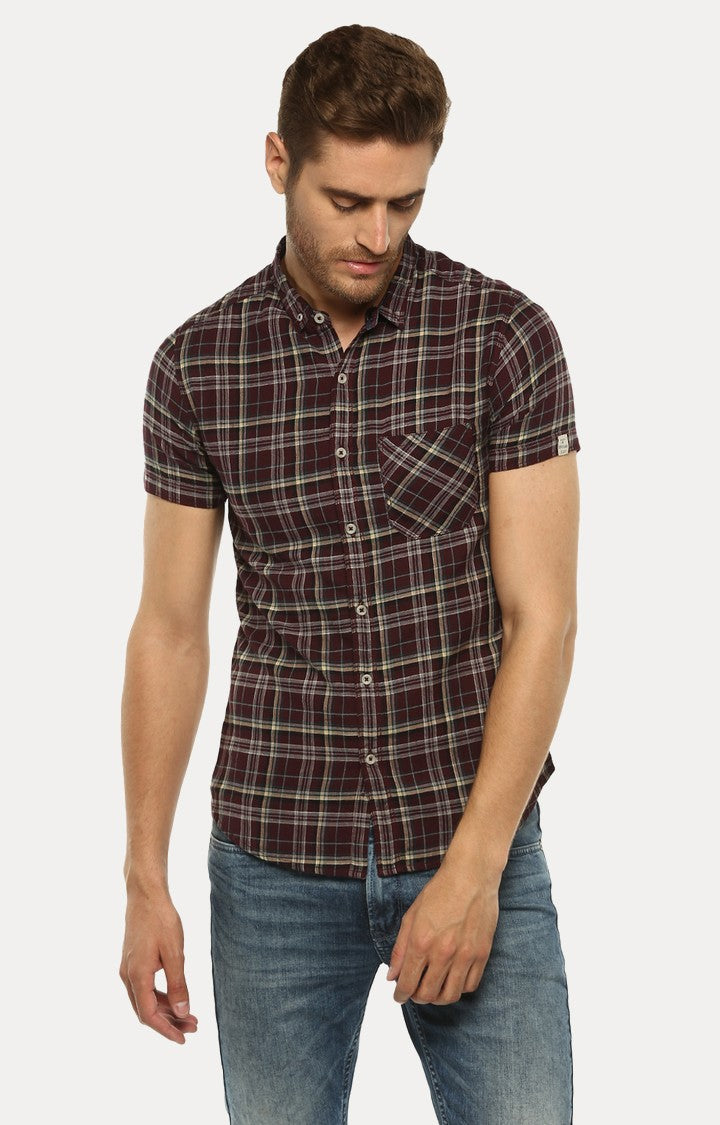 Spykar Men'S Red Cotton Checked Casual Shirts