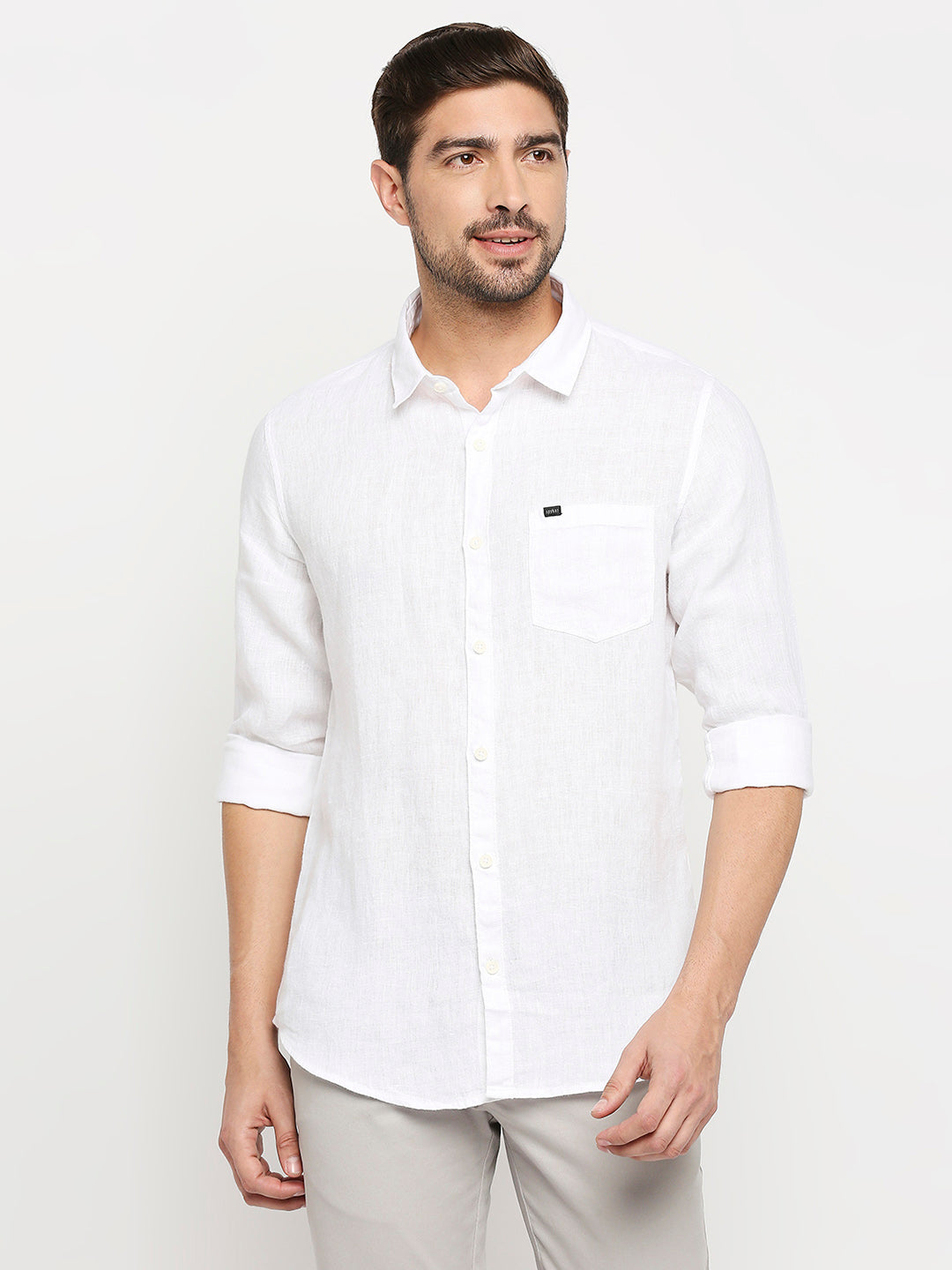 Spykar Men White Cotton Regular Fit Full Sleeve Casual Shirt