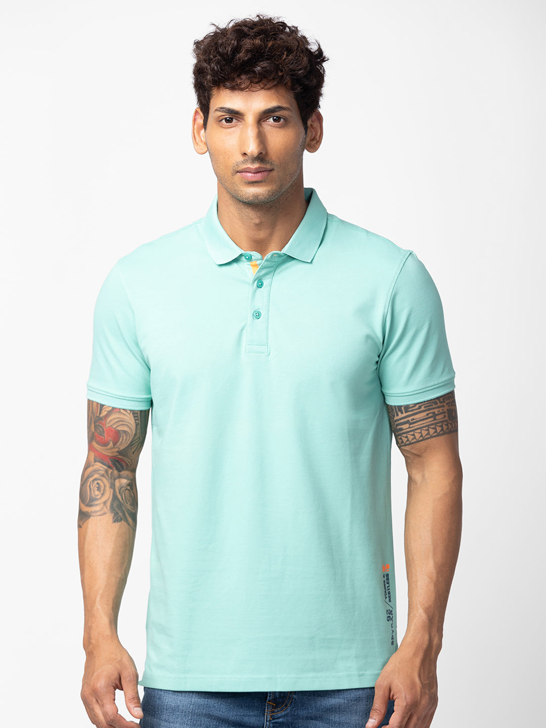 Spykar Men Ice Green Cotton Regular Fit Half Sleeve Plain Polo T-Shirt