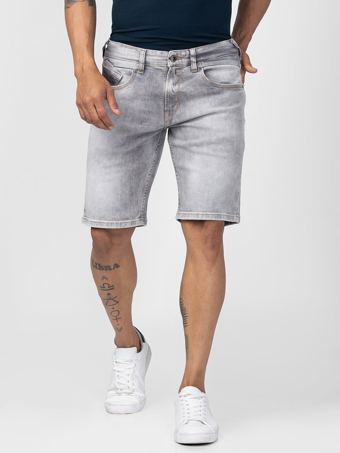 Spykar Men Grey Slim Fit Denim Shorts