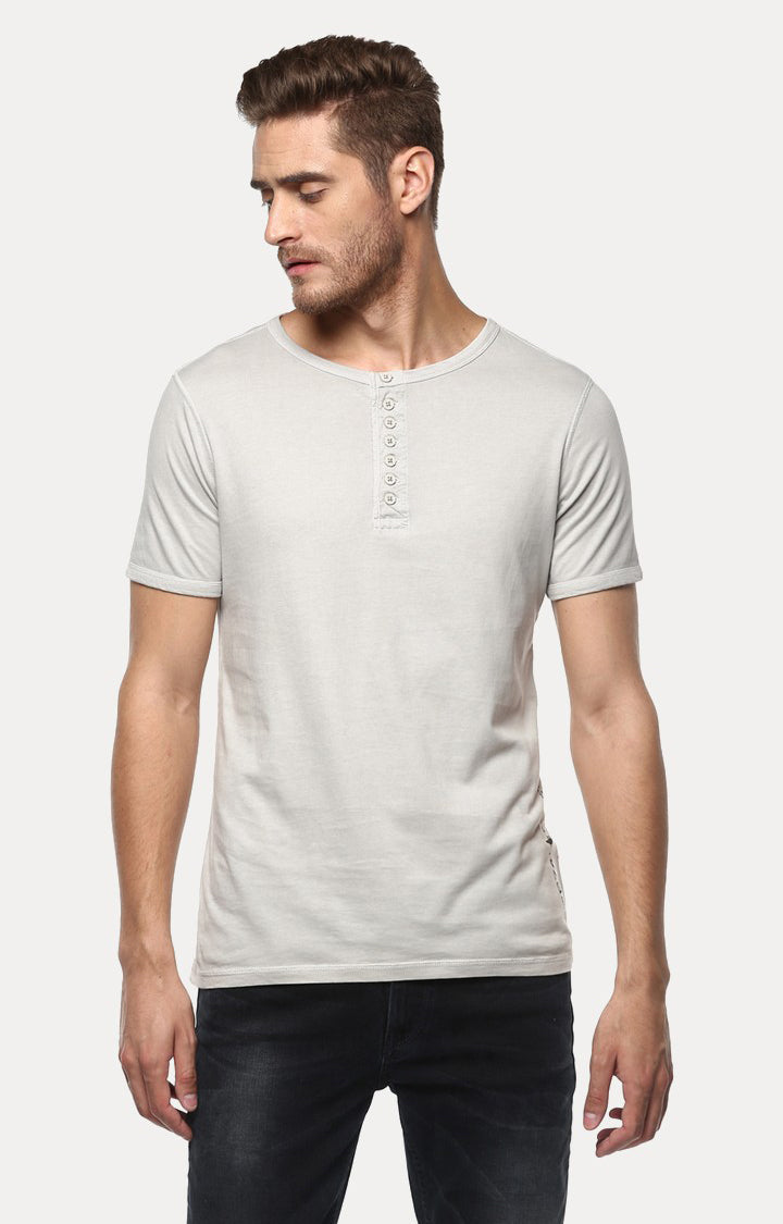 Spykar Grey Solid Slim Fit Men T-Shirts