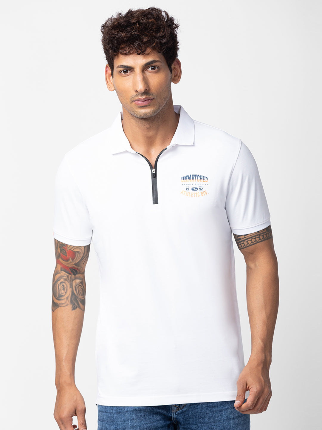 Spykar Men White Cotton Regular Fit Half Sleeve Plain Polo T-Shirt