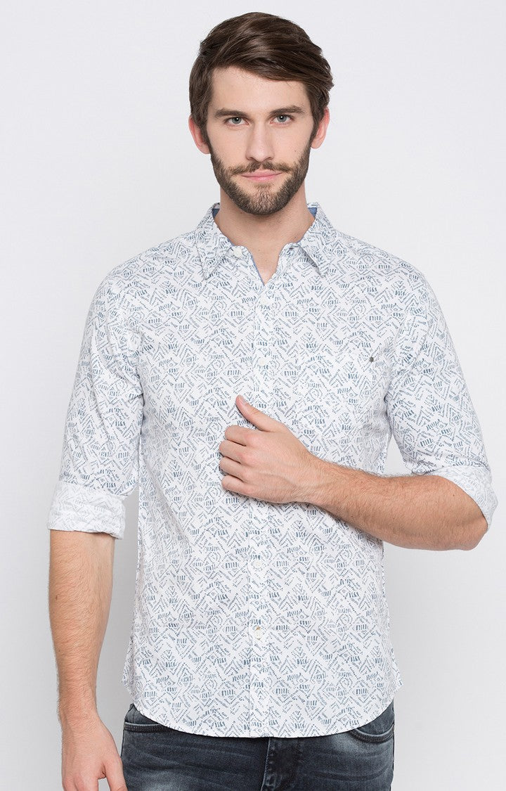 Spykar Men'S White Cotton Printed Casual Shirts