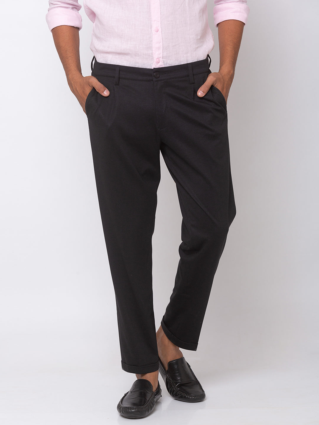 Spykar Men Black Cotton Slim Fit Casual Trousers