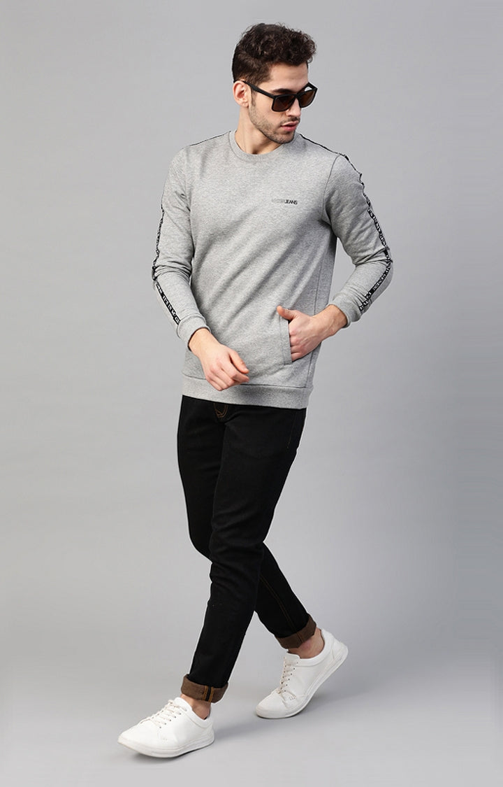 Underjeans by Spykar Men Grey Melange Solid Sweatshirt