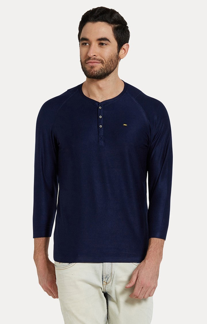 Spykar Navy Solid Slim Fit Men T-Shirts