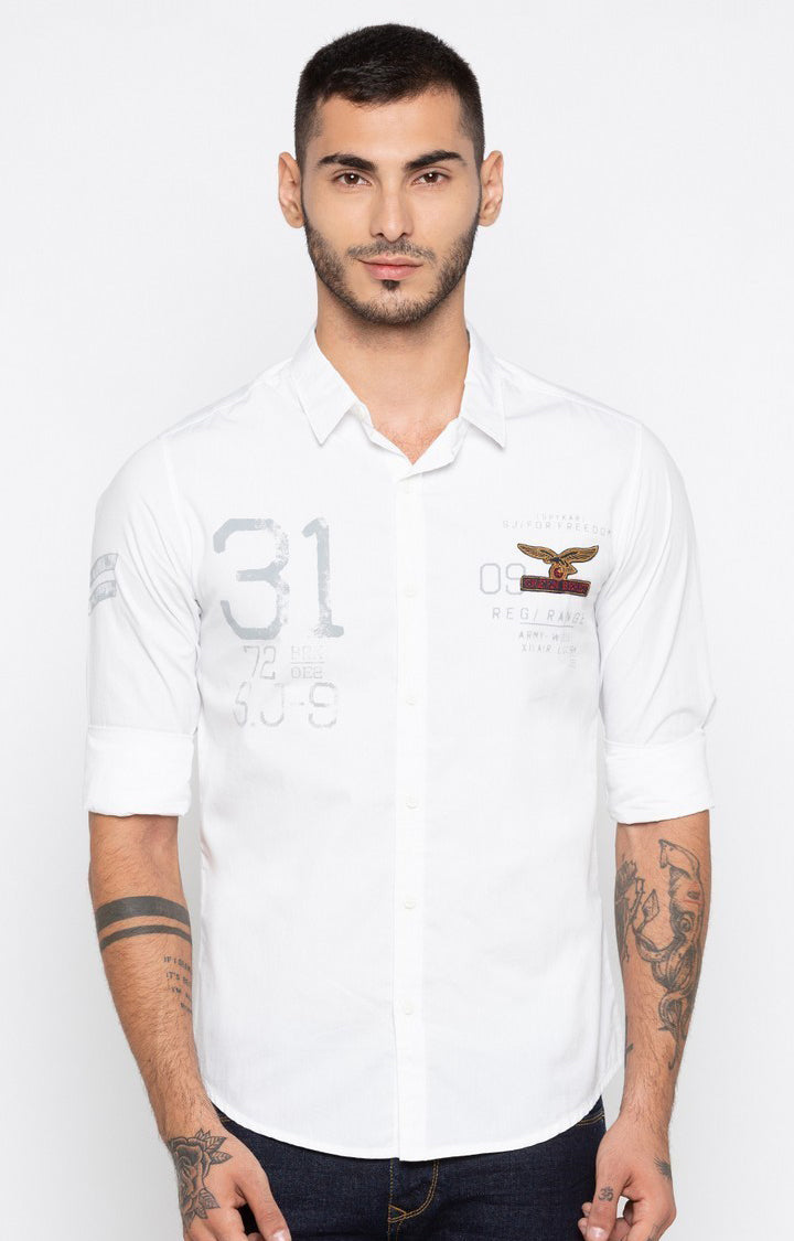 Spykar Men'S White Cotton Printed Casual Shirts