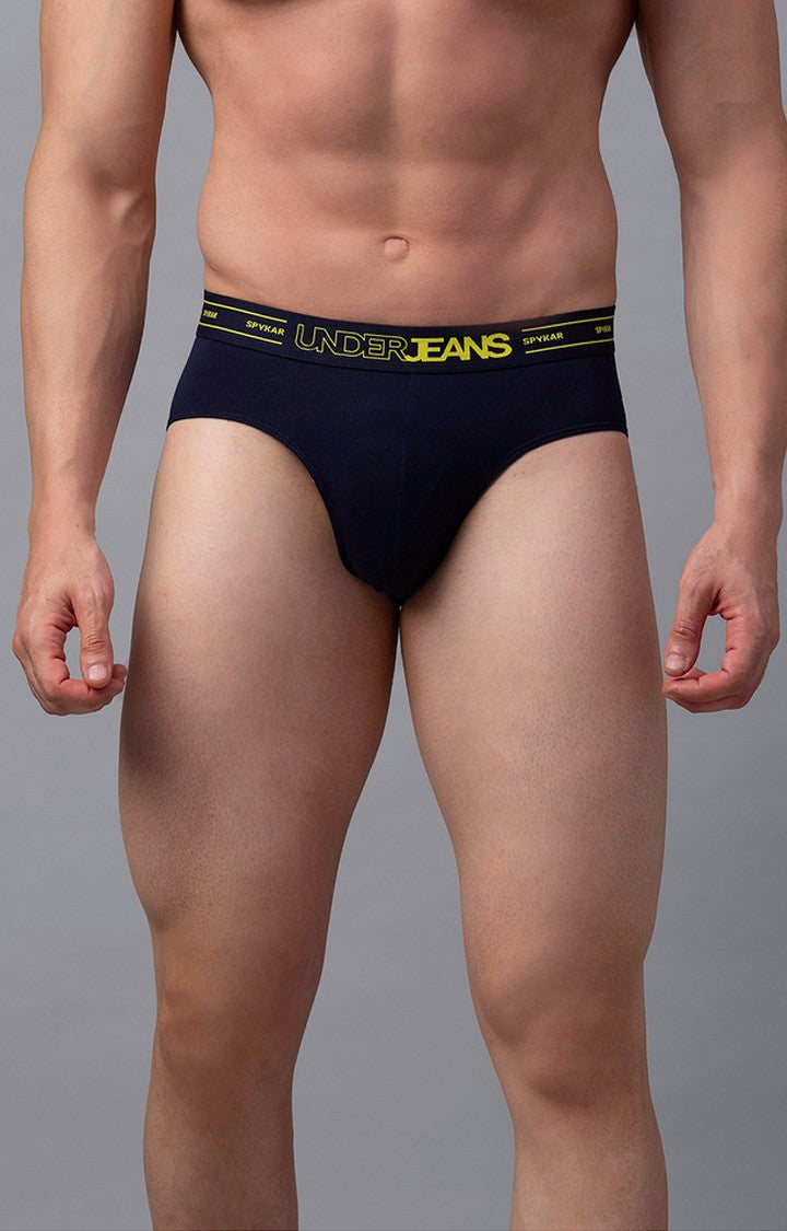 Navy Cotton Brief For Men Premium- Underjeans By Spykar