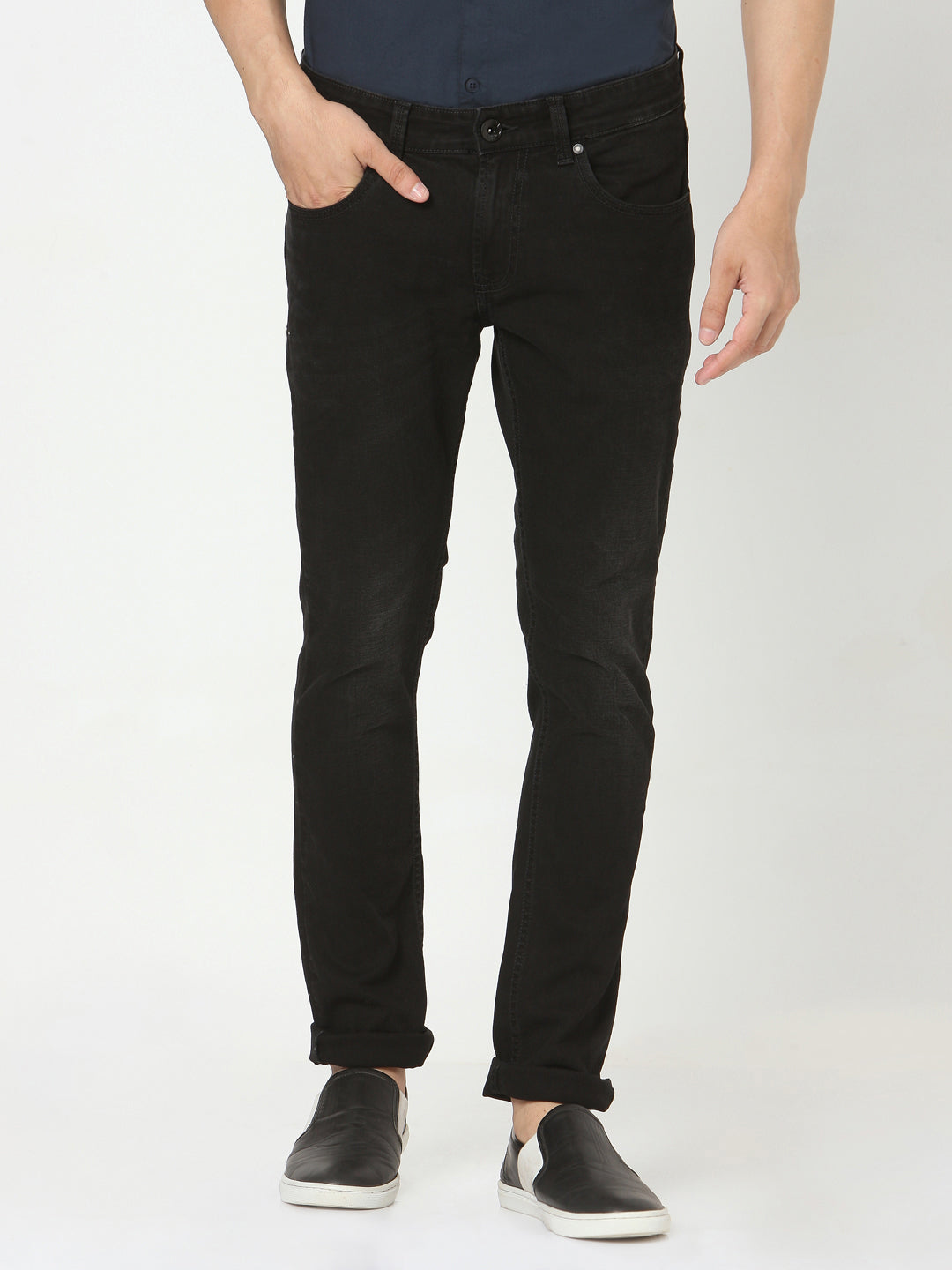 Spykar Men Black Cotton Slim Fit Narrow Length Jeans (Skinny)